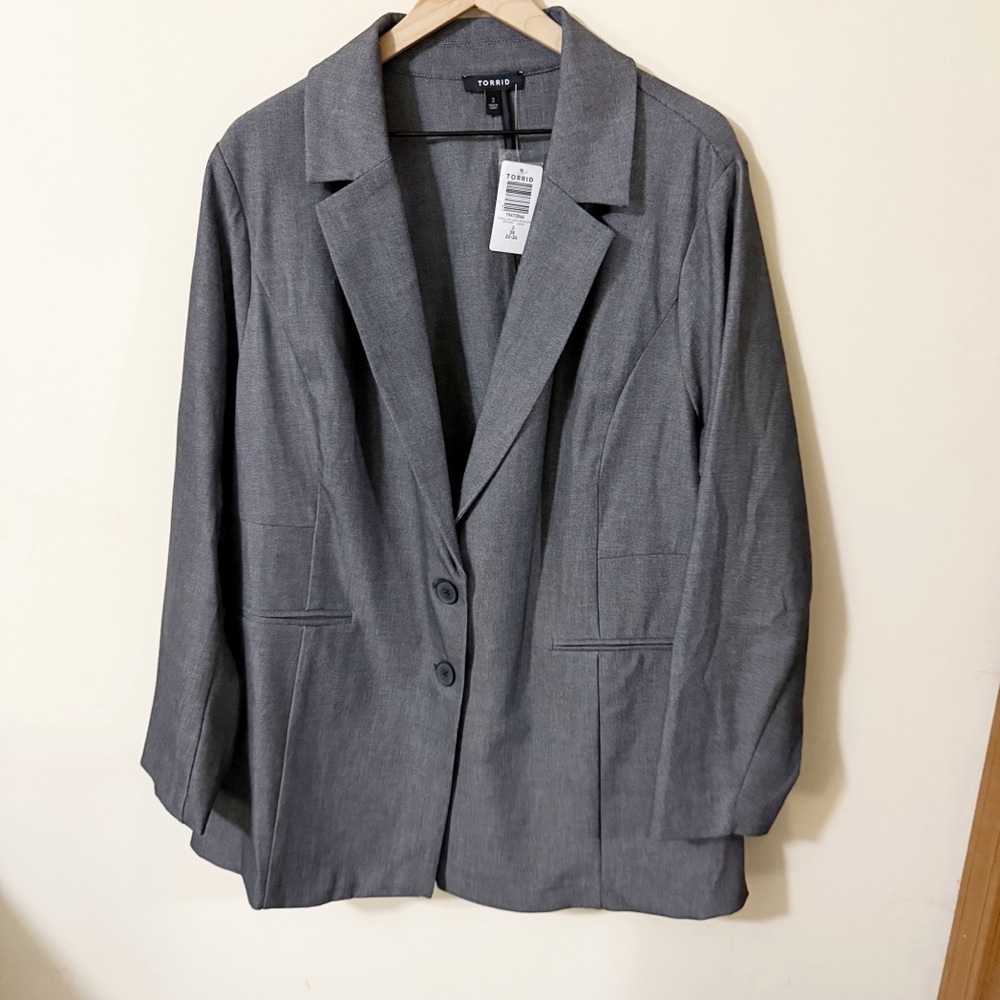 NWT Torrid Womens Gray Button Blazer Size 3 Office Preppy Business Casual